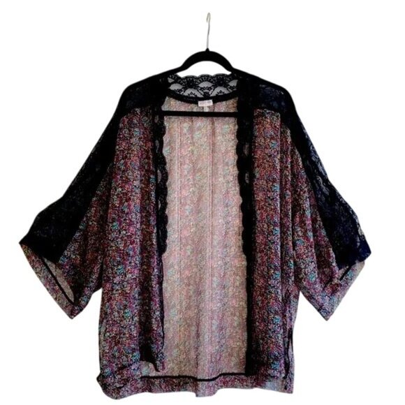Intimately Free People Sheer Floral Lace Kimono Cardigan Top Womens - Picture 1 of 7